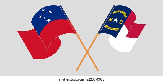 Crossed and waving flags of The State of North Carolina and Samoa. Vector illustration
