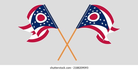 Crossed and waving flags of the State of Ohio. Vector illustration
