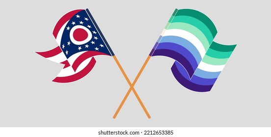 Crossed And Waving Flags Of The State Of Ohio And Gay Men Pride. Vector Illustration
