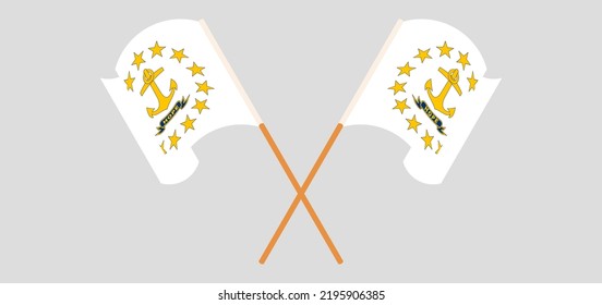 
Crossed and waving flags of the State of Rhode Island. Vector illustration
