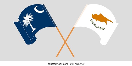 Crossed and waving flags of The State of South Carolina and Cyprus. Vector illustration
