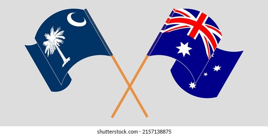Crossed and waving flags of The State of South Carolina and Australia. Vector illustration
