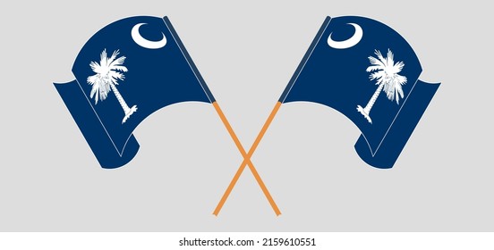 Crossed and waving flags of The State of South Carolina. Vector illustration
