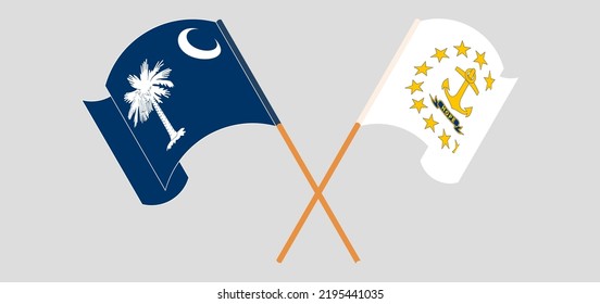 Banderas cruzadas y ondeando banderas del estado de Carolina del Sur y el estado de la isla Rhode. Ilustración del vector
