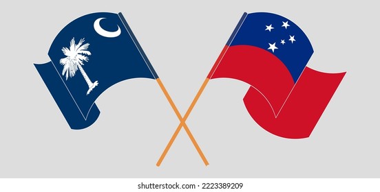 Crossed and waving flags of The State of South Carolina and Samoa. Vector illustration
