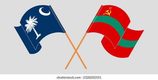 Überquerte und schwellende Flaggen des Staates South Carolina und Transnistrien. Vektorgrafik
