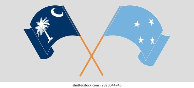 Banderas cruzadas y ondeando banderas del estado de Carolina del Sur y Micronesia. Ilustración del vector
