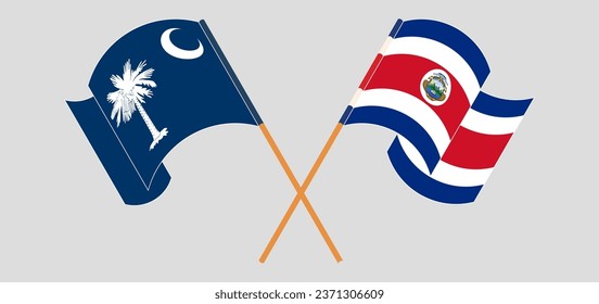 Crossed and waving flags of The State of South Carolina and Costa Rica. Vector illustration
