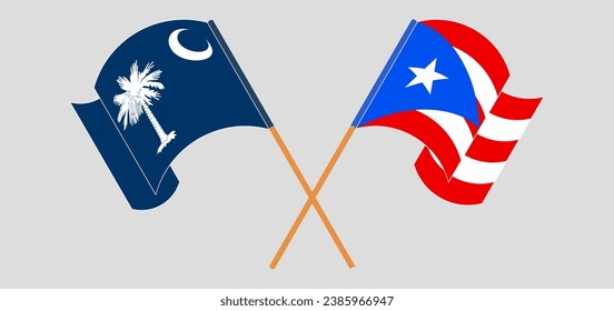 Crossed and waving flags of The State of South Carolina and Puerto Rico. Vector illustration
