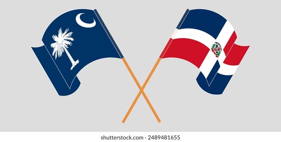 Crossed and waving flags of The State of South Carolina and Dominican Republic. Vector illustration
