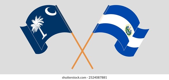 Crossed and waving flags of The State of South Carolina and Republic of El Salvador. Vector illustration.
