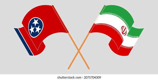 Cruzaron y ondearon banderas del Estado de Tennessee e Irán. Ilustración del vector
