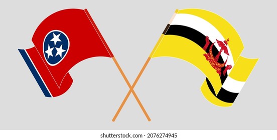 Cruzada y ondeando banderas del estado de Tennessee y Brunéi. Ilustración del vector
