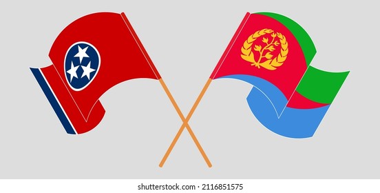 Cruzando y ondeando banderas del Estado de Tennessee y Eritrea. Ilustración del vector

