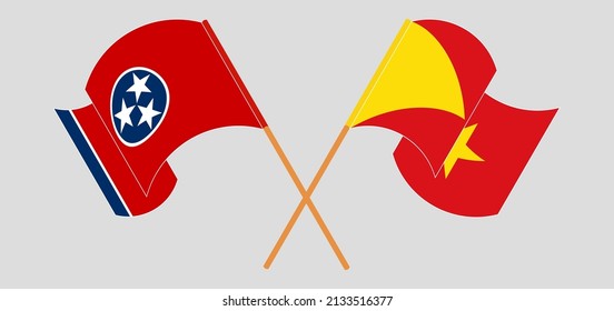 Crossed and waving flags of The State of Tennessee and Tigray. Vector illustration
