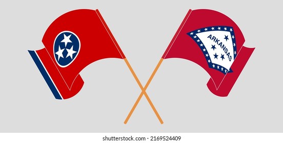 Banderas cruzadas y ondeando banderas del Estado de Tennessee y del Estado de Arkansas. Ilustración del vector
