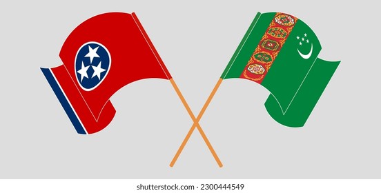 Cruzada y ondeando banderas del Estado de Tennessee y Turkmenistán. Ilustración del vector
