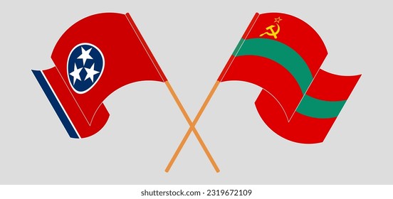 Überquerte und schwellende Flaggen des Bundesstaates Tennessee und Transnistrien. Vektorgrafik
