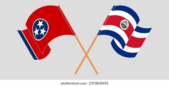 Crossed and waving flags of The State of Tennessee and Costa Rica. Vector illustration
