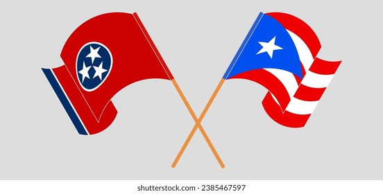 Crossed and waving flags of The State of Tennessee and Puerto Rico. Vector illustration
