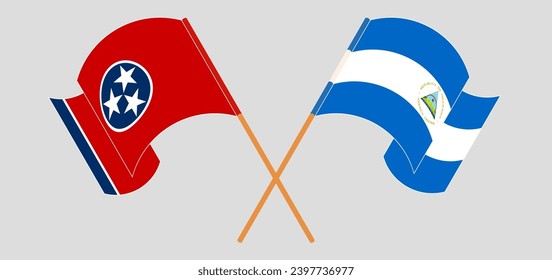 Crossed and waving flags of The State of Tennessee and Nicaragua. Vector illustration
