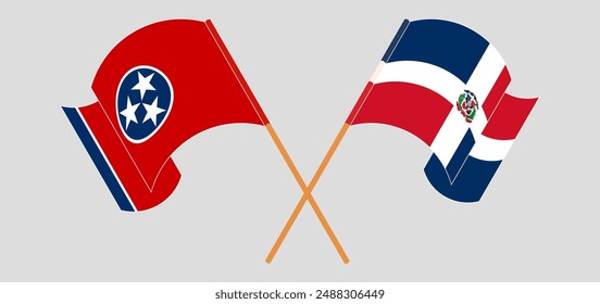 Crossed and waving flags of The State of Tennessee and Dominican Republic. Vector illustration
