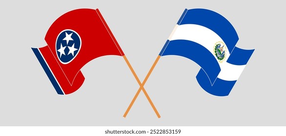 Crossed and waving flags of The State of Tennessee and Republic of El Salvador. Vector illustration.
