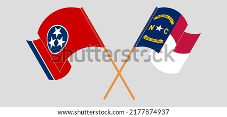 Crossed and waving flags of The State of Tennessee and The State of North Carolina. Vector illustration
