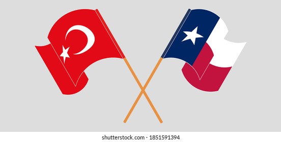 Überquerte und wehende Flaggen des Staates Texas und der Türkei