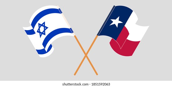 Crossed and waving flags of the State of Texas and Israel