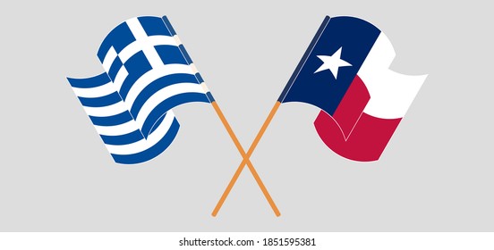 Crossed and waving flags of the State of Texas and Greece