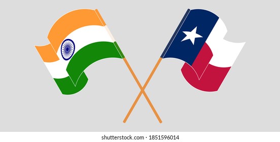 Crossed and waving flags of the State of Texas and India