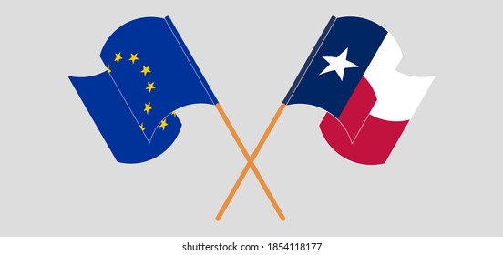 Crossed and waving flags of the State of Texas and the EU