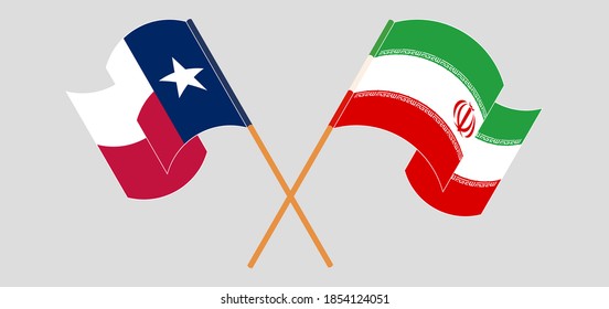 Crossed and waving flags of the State of Texas and Iran