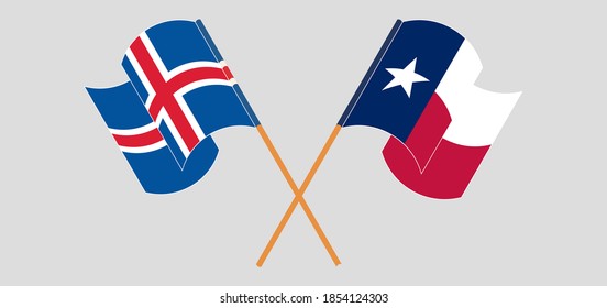 Crossed and waving flags of the State of Texas and Iceland
