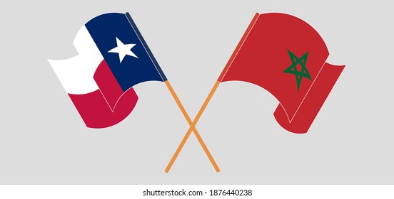 Crossed and waving flags of the State of Texas and Morocco
