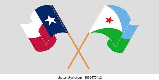 Crossed and waving flags of the State of Texas and Djibouti