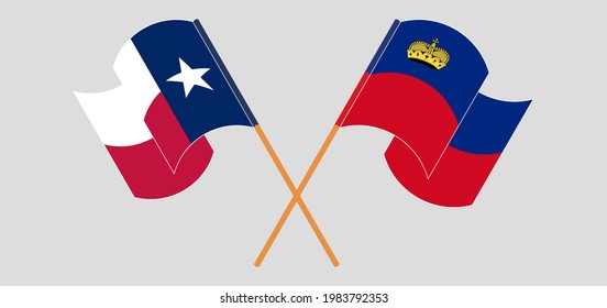 Crossed and waving flags of the State of Texas and Liechtenstein