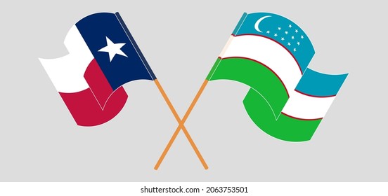 Crossed and waving flags of the State of Texas and Uzbekistan