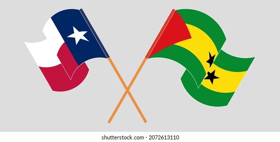 Crossed and waving flags of the State of Texas and Sao Tome and Principe