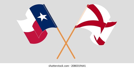 Cruzada y ondeando banderas del Estado de Texas y del Estado de Alabama. Ilustración del vector
