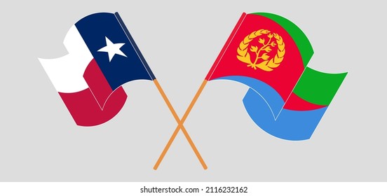 Crossed and waving flags of the State of Texas and Eritrea. Vector illustration
