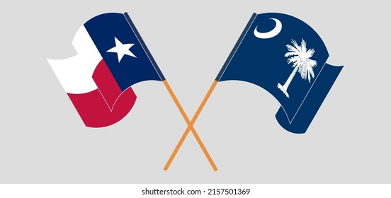 Banderas cruzadas y ondeando banderas del Estado de Texas y del Estado de Carolina del Sur. Ilustración del vector
