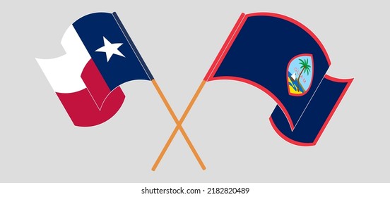 Überquerte und schwellende Flaggen des Staates Texas und Guam. Vektorgrafik
