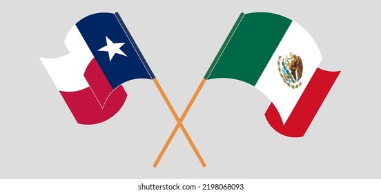 Crossed And Waving Flags Of The State Of Texas And Mexico. Vector Illustration
