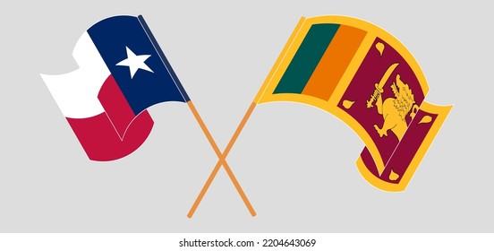 Crossed and waving flags of the State of Texas and Sri Lanka. Vector illustration
