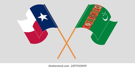 Cruzados y ondeando banderas del Estado de Texas y Turkmenistán