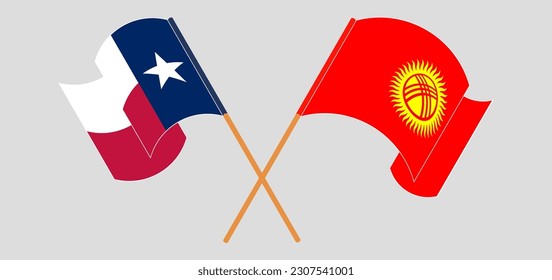 Crossed and waving flags of The State of Texas and Kyrgyzstan. Vector illustration
