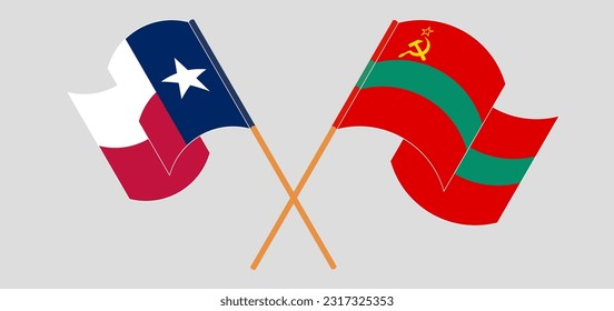 Cruzada y ondeando banderas del Estado de Texas y Transnistria. Ilustración del vector
