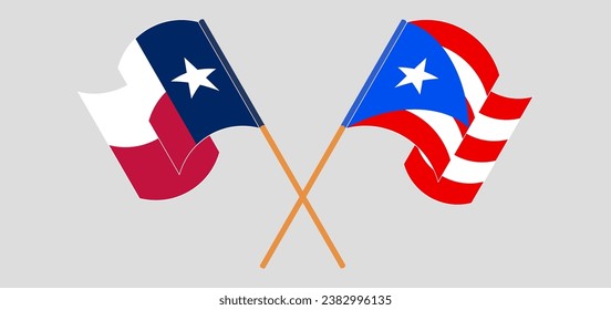 Crossed and waving flags of The State of Texas and Puerto Rico. Vector illustration
